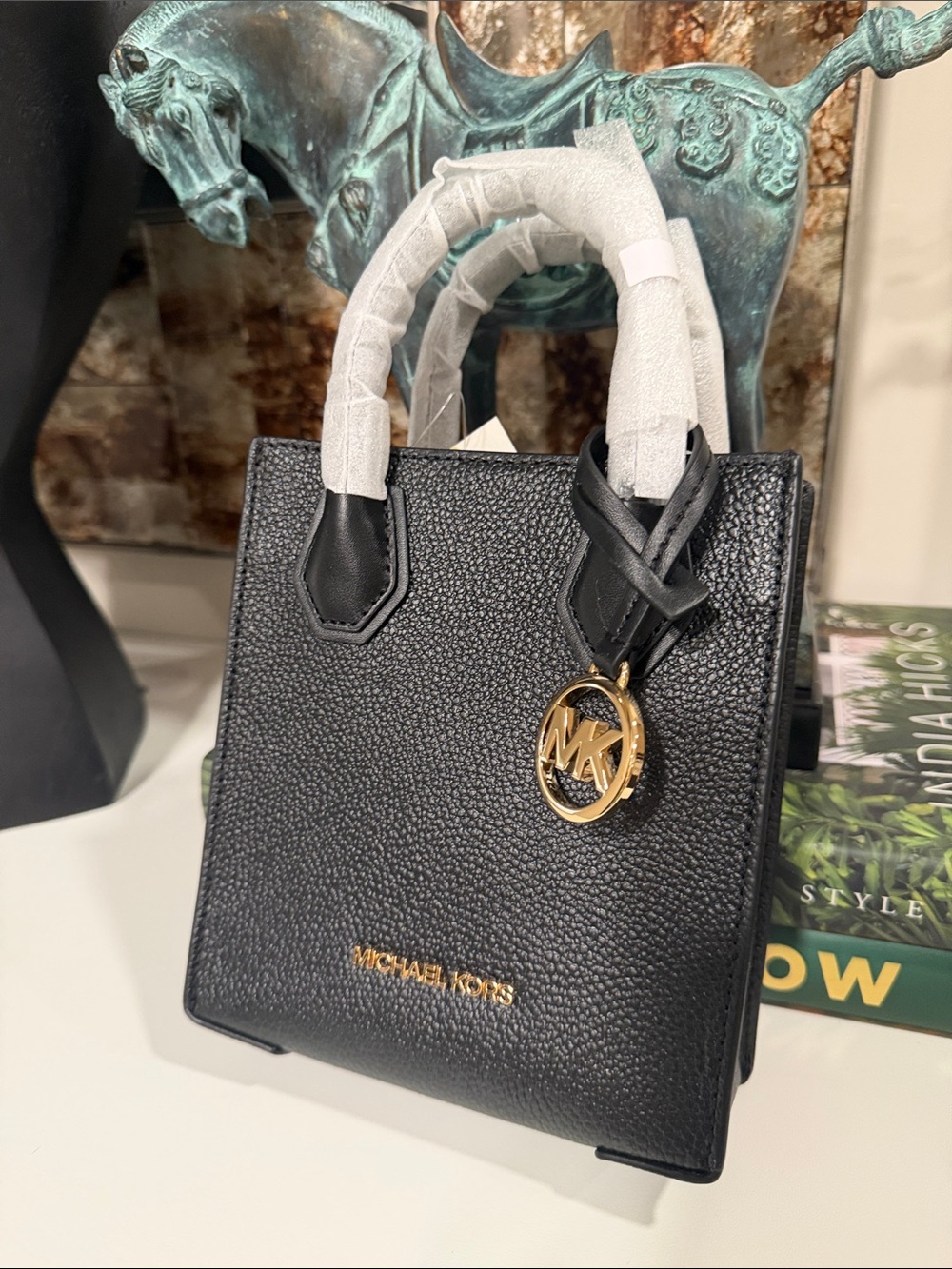 Michael Kors Classic Black Leather Mini Tote Bag w/ Gold hardware